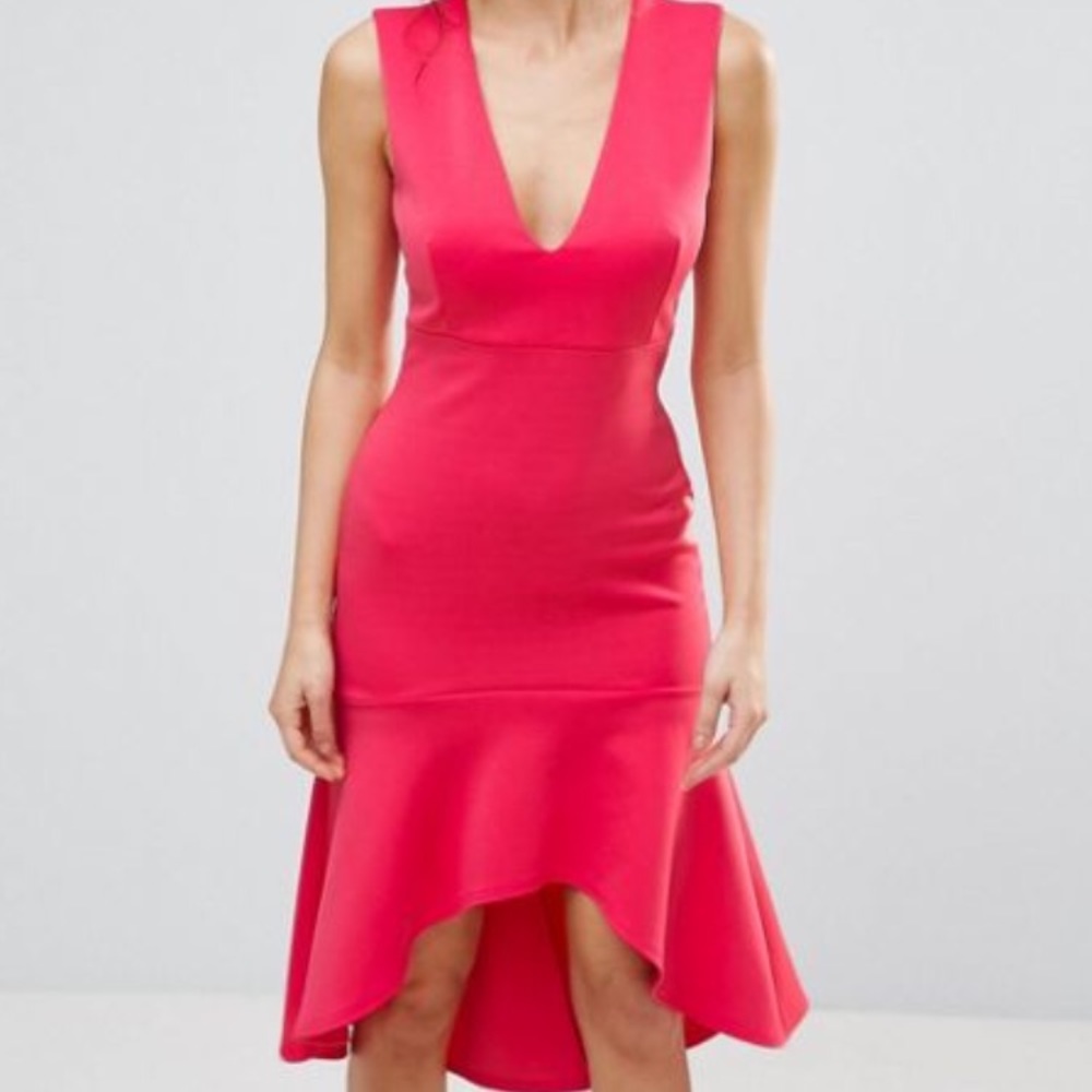 Club L Plunge Neck Dip Hem Dress
